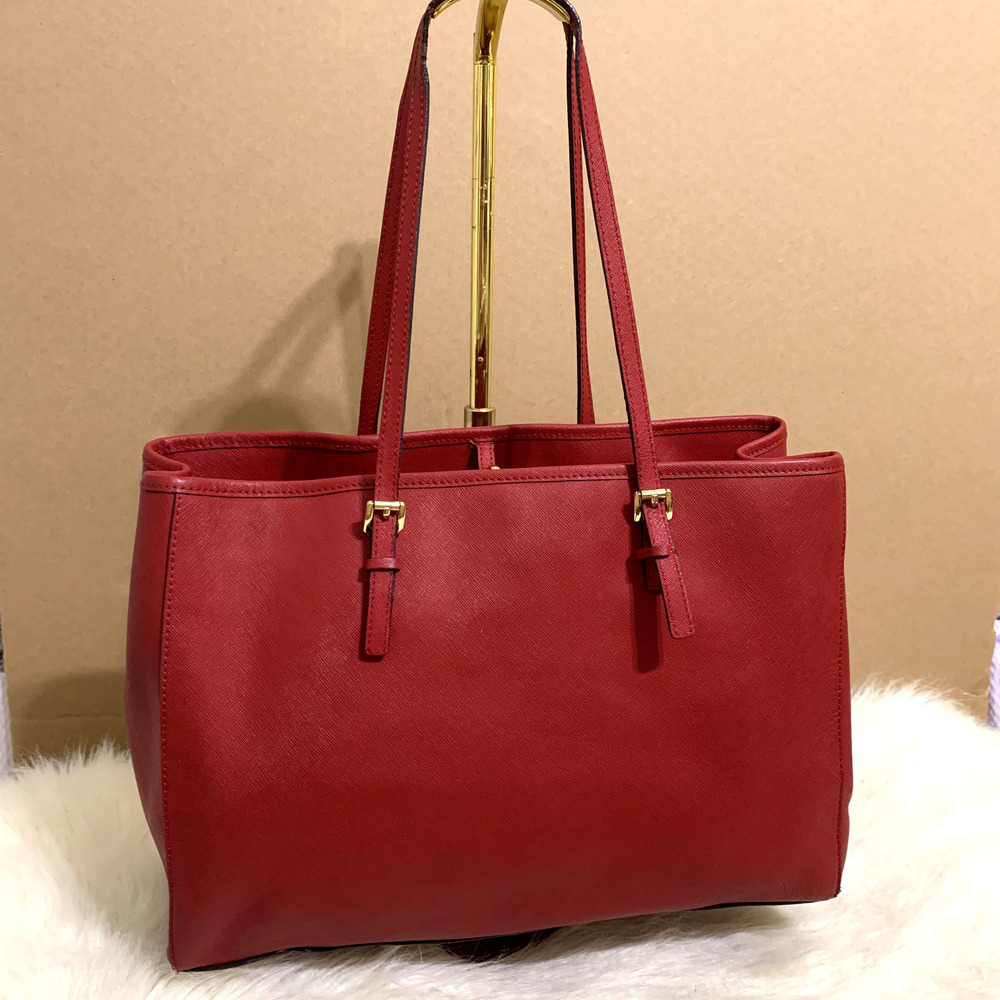 MICHAEL KORS Red Saffiano Leather Divided JET SET Travel Tote - Picture 13 of 16